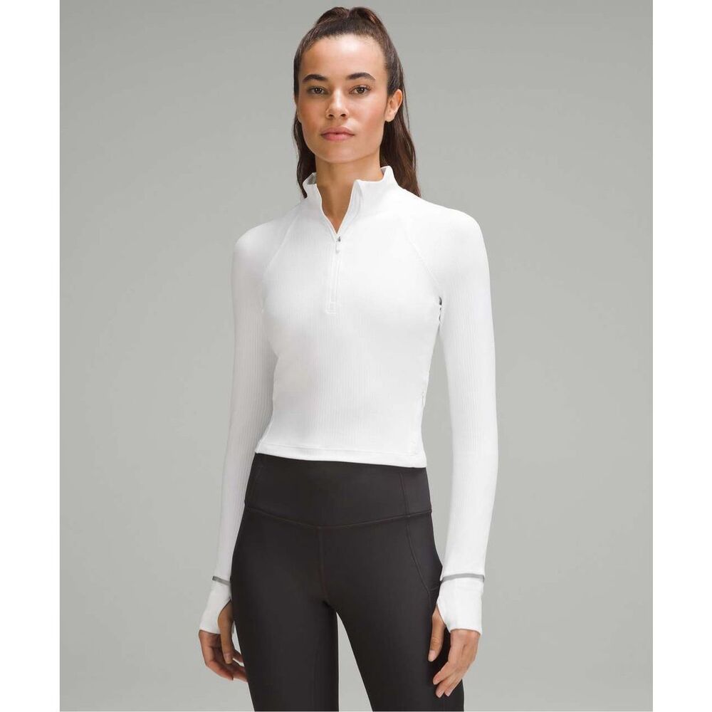 Lululemon Its Rulu Run Ribbed Cropped Half Zip in White
